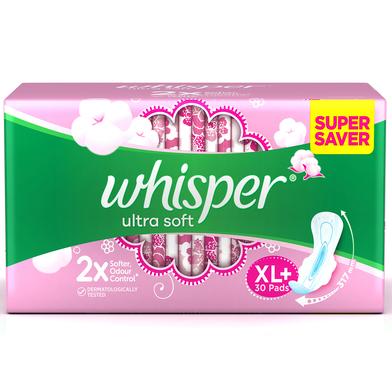 Whisper Ultra Softs Air Fresh Sanitary Pads for Women, XL Plus 30 Napkins image