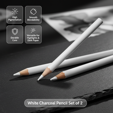 White Charcoal Pencil Set of 2 pencils White Charcoal Slide 2