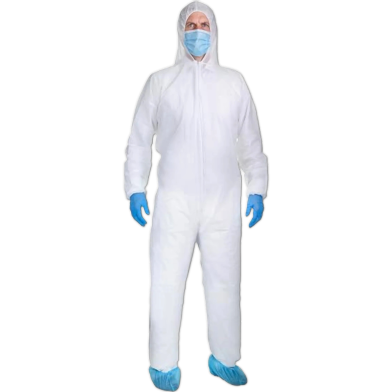 White Disposable Coveralls with Hood, Polypropylene PP Breathable Material, used for Spray Painting and Cleaning Work 1p image