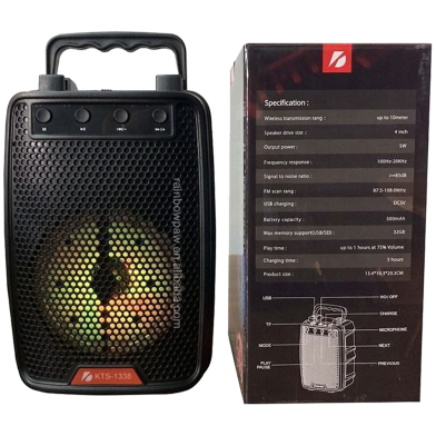 Wireless Portable Mini Speaker KTS-1338 Extra Bass with Bluetooth, Mic, FM Radio, TF Memory Card Reader and USB Pen Drive image