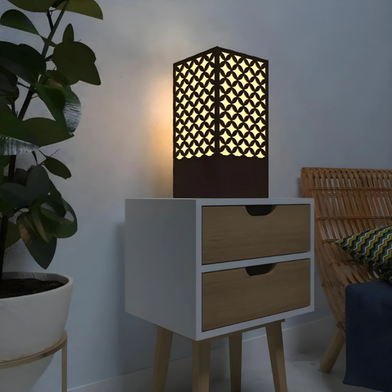 Wood Table Lamp for Bedroom and Living Room | Warm Yellow Ambient Light | Modern Minimalist Laser-Cut Design | Wooden Decorative Light for Home Decor by Ednfy (SL-103) image