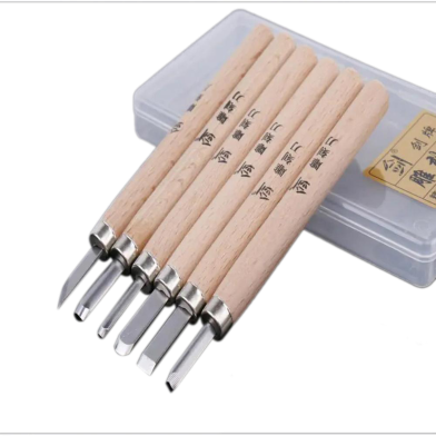 Woodcut Hand Wood Carving Engraving 6 Pcs image