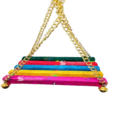 Wooden Dolna For Birds With Metal Chain Swing Toy image