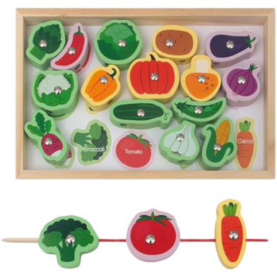 Wooden Threading Toy Designed For Toddlers, Featuring Various Vegetable Shapes image