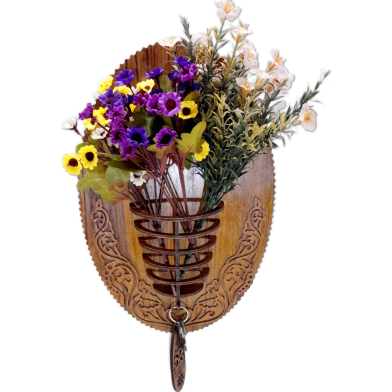 Wooden Wall-Mounted Flower Vase With Key Holder image