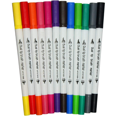 Worison Dual Tip Brush Marker Pens Artistic Watercolour 12 Pcs image