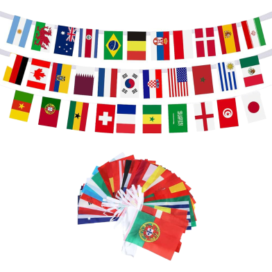 World Cup Football Party Decoration Bunting Banner With Small Flags (21 X 14 Cm Each) 48 Pcs image