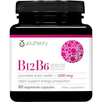 YOUTHEORY B12 B6 Vegan Vitamin B6 and B12 Brain Health Energy and Immunity Support 60 image