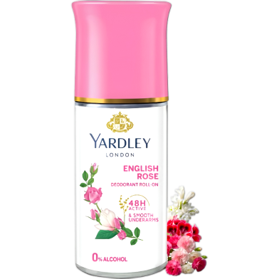 Yardley London English Rose Underarm Deodorant Roll On | With Licorirce Extract and Floral Extracts | 0 percent Alcohol and Dermat Approved | For Women | 50ml image