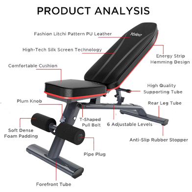 Yoleo Adjustable Weight Bench Folding Training Bench, Fitness