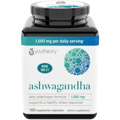 Youtheory Ashwag and Ha 1000mg 180 Vegetarian Capsules - 850021920876 image