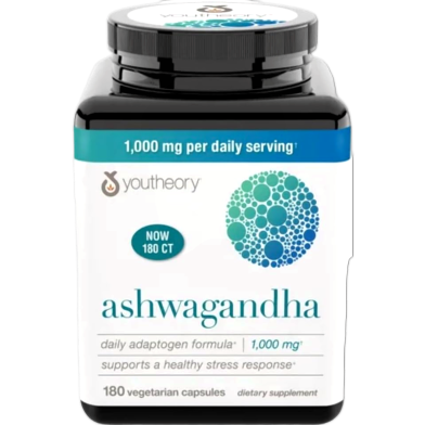 Youtheory Ashwagandha Vegetarian Capsules 1000mg 180Pcs image