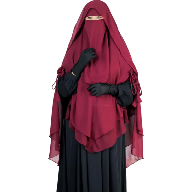 Glam Touch Zara - 3 Layer Extra Long Ready Hiab | Maroon image