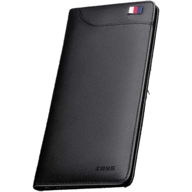 Zays Ultra-Thin Genuine Leather Long Wallet Slim, Durable with Multiple Pockets (ZLW101-Black) image