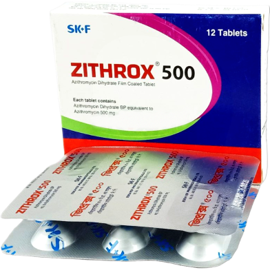 Zithrox 500 mg Tablet 6's Strip image