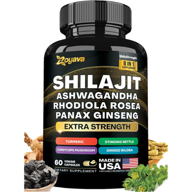 Zoyava Shilajit Ashwagandha Rhodiola Rosea Panax Ginseng – 60 Veggie capsules image