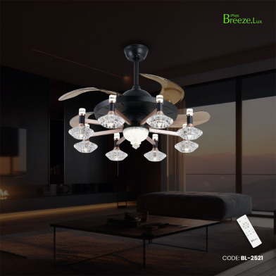  Breezelux 48 Inch Elegant Modern Retractable Luxury Decorative Silent Underlight Invisible Blade Chandelier With Remote Ceiling Fan (Black and Coffee) image