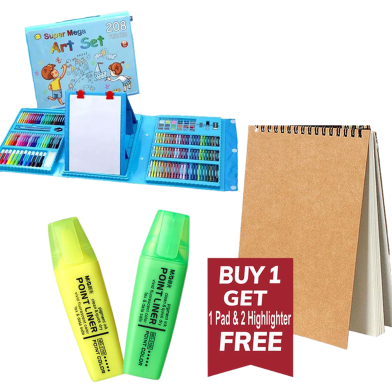  Buy 1 Super Mega Art Set 208Pc Get Handmade Drawing Pad and Highlighter Free image