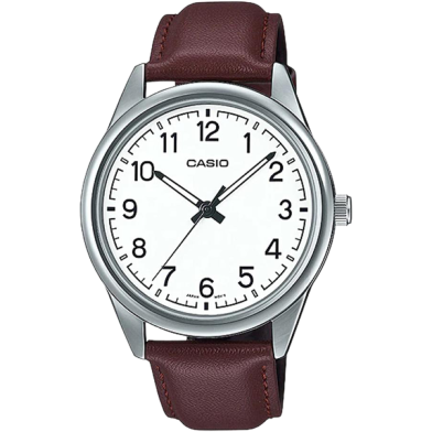 Casio Brown Leather Strap Watch For Men image