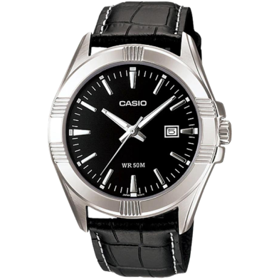  Casio Enticer Series Leather Black Watch For Men image