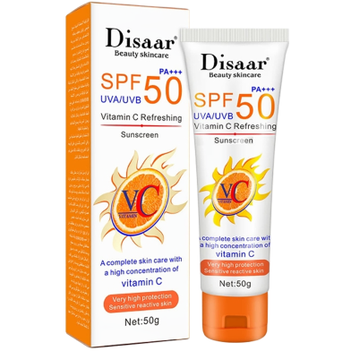  Disaar Vitamin C Sunscreen SPF50 PA Plus Plus Plus 50gm Oil Free Sunscreen Instant High Protection Sunblock Cream image