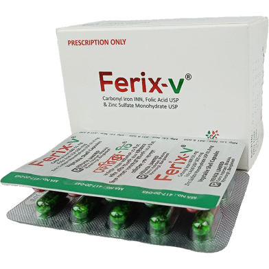  Ferix-V 50mg Plus 0.50mg Plus 61.80mg 10's Strip Capsule image