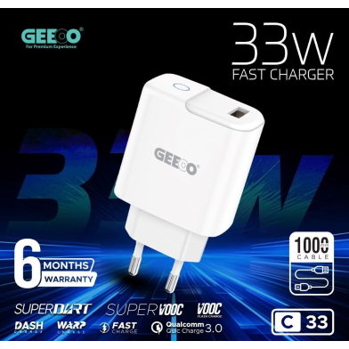  GEEOO C33 33W Fast Charging Charger Set with Cable | Smart Chip | Type-C image