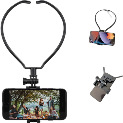  Hands-Free Neck Mount for Smartphones and Action Cameras – Wearable POV Holder Compatible with GoPro, DJI Osmo Action, Insta360 Adjustable 180° Lightweight Design for Vlogging, Cycling, Live Streaming image