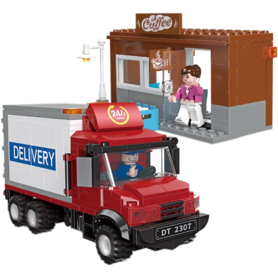  MOC City Food Delivery Truck Coffee Shop Store Figure Model Toy Building Block image