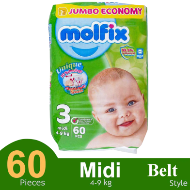 Molfix Belt System Baby Diaper (3 midi Size) (4-9 kg) (60pcs) image