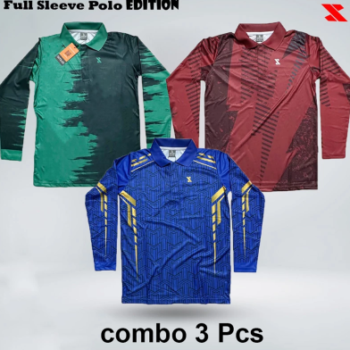  Smug Premium Polo Full Sleeve Sports T Shirt Combo Pack ৩ Pcs Blue Maroon And Green Color image