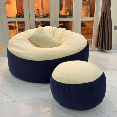 হাগব্যাগ জায়ান্ট রোল ফ্যাব্রিকস কম্বো বিন ব্যাগ নেভি ব্লু ক্রিম ৩ পিস image