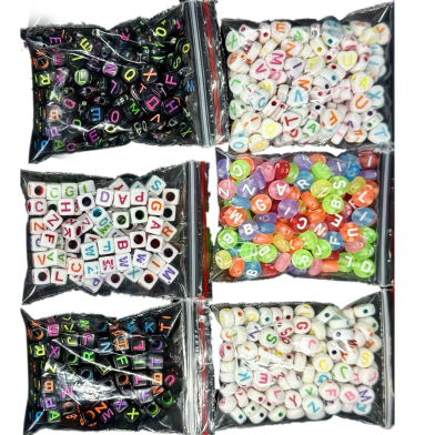 Alphabet Plastic Beads 6 Types 10g Each Total 60g Pack image