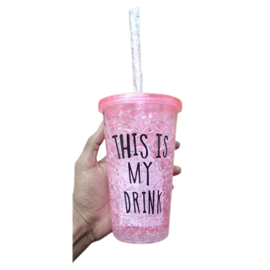 Double-Walled Plastic Cup With a Straw, Designed To Keep Drinks Cold image
