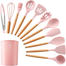 12 Pcs Silicone Cooking Utensils Set Non-Stick Spatula Shovel Wooden Handle Cooking Tools Set image