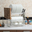 3 Tier Stainless Steel Dish Drainer Rack with Cutlery, Knife and Cutting Board Holder for Kitchen Countertop image