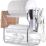 3 Tier Stainless Steel Dish Drainer Rack with Cutlery, Knife and Cutting Board Holder for Kitchen Countertop image