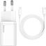 Baseus Super Si Quick Charger 1C 20W CN Sets White(With Superior Series Fast Charging Data Cable Type-C to iP PD 20W 1m White)-TZCCSUP-A02 image