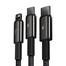 Baseus Tungsten Gold One-for-three Fast Charging Data Cable USB to M L C 3.5A 1.5m (CAMLTWJ-01)-Black image