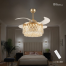 Breezelux Alpha 48 Inch Crystal Retractable Luxury Decorative Silent Underlight Invisible Blade Chandelier With Remote Ceiling Fan (Golden) image
