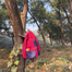Casual Contrast Color Canvas Backpack - Red image