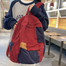 Casual Contrast Color Canvas Backpack - Red image