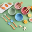 Children's Silicone Bowl With Wooden Handle Fork And Spoon Three-Piece Set Baby Food Bowl Anti-Fall Suction Cup Bowl Baby Tableware Set image