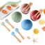 Children's Silicone Bowl With Wooden Handle Fork And Spoon Three-Piece Set Baby Food Bowl Anti-Fall Suction Cup Bowl Baby Tableware Set image