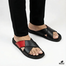 Hazzle Premium Leather Sandal Posh Black And Red Stylish Cross Design image