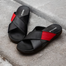 Hazzle Premium Leather Sandal Posh Black And Red Stylish Cross Design image
