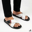 Hazzle Premium Leather Sandal Posh White And Black Stylish Cross Design image