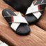 Hazzle Premium Leather Sandal Posh White And Black Stylish Cross Design image
