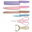 Kitchen Knife Set With Peeler And Scissor Multicolor Non Stick Blade Set For Home And Cooking Use 6Pcs image