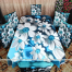 Mitu Home and Curtain 3D Printed Dining Table Cover Set with 6 Matching Chair Covers 7 Pcs Blue Flower Art image
